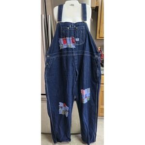 Big Smith Mens Denim Patchwork Overalls Blue Indigo Custom Plaid Bib Workwear